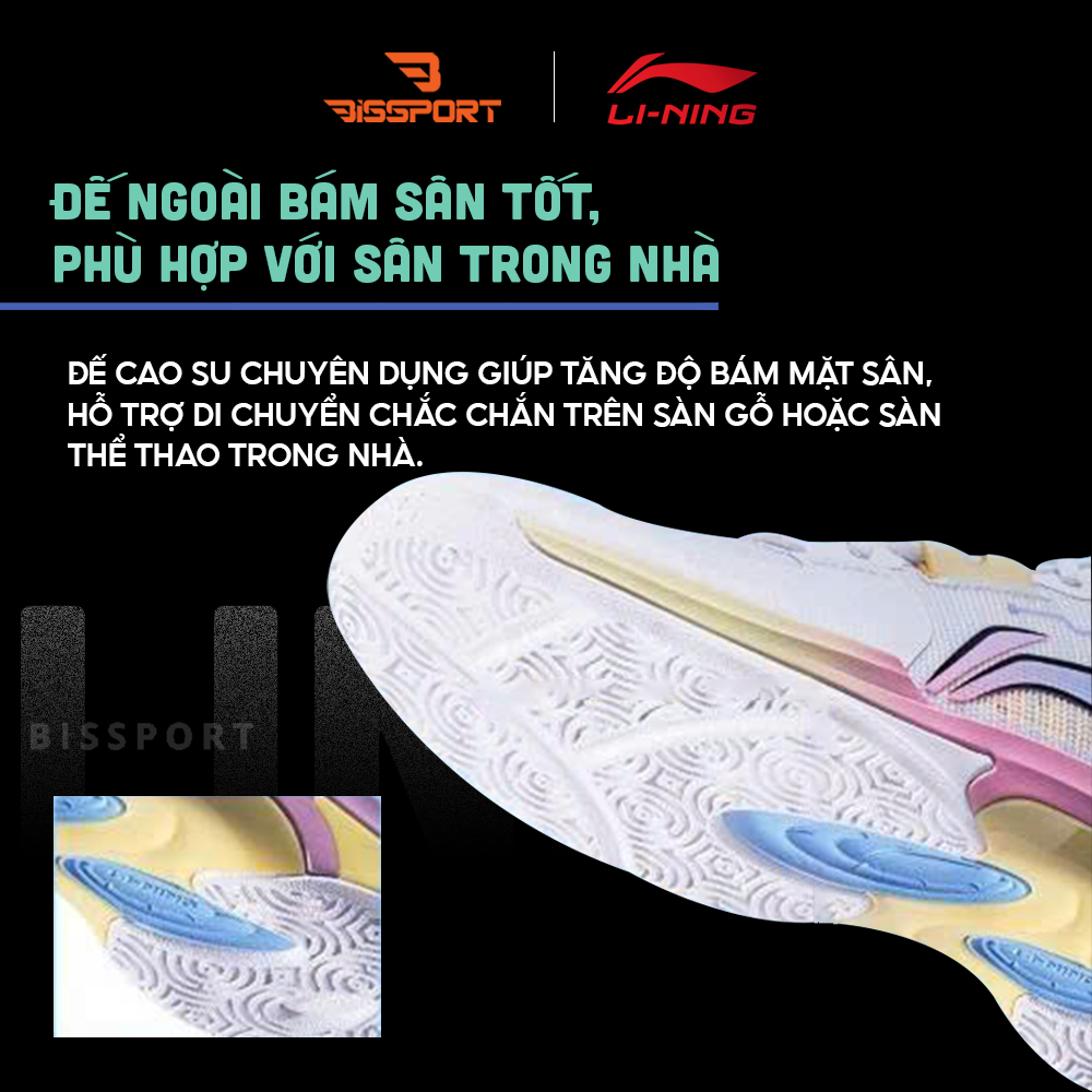 Giày Cầu Lông Lining Pounce 2 AYTV013-1 Trắng Hồng Vàng Chính Hãng - Thông Thoáng - Bền Bỉ - Giảm Chấn - Mềm Mại